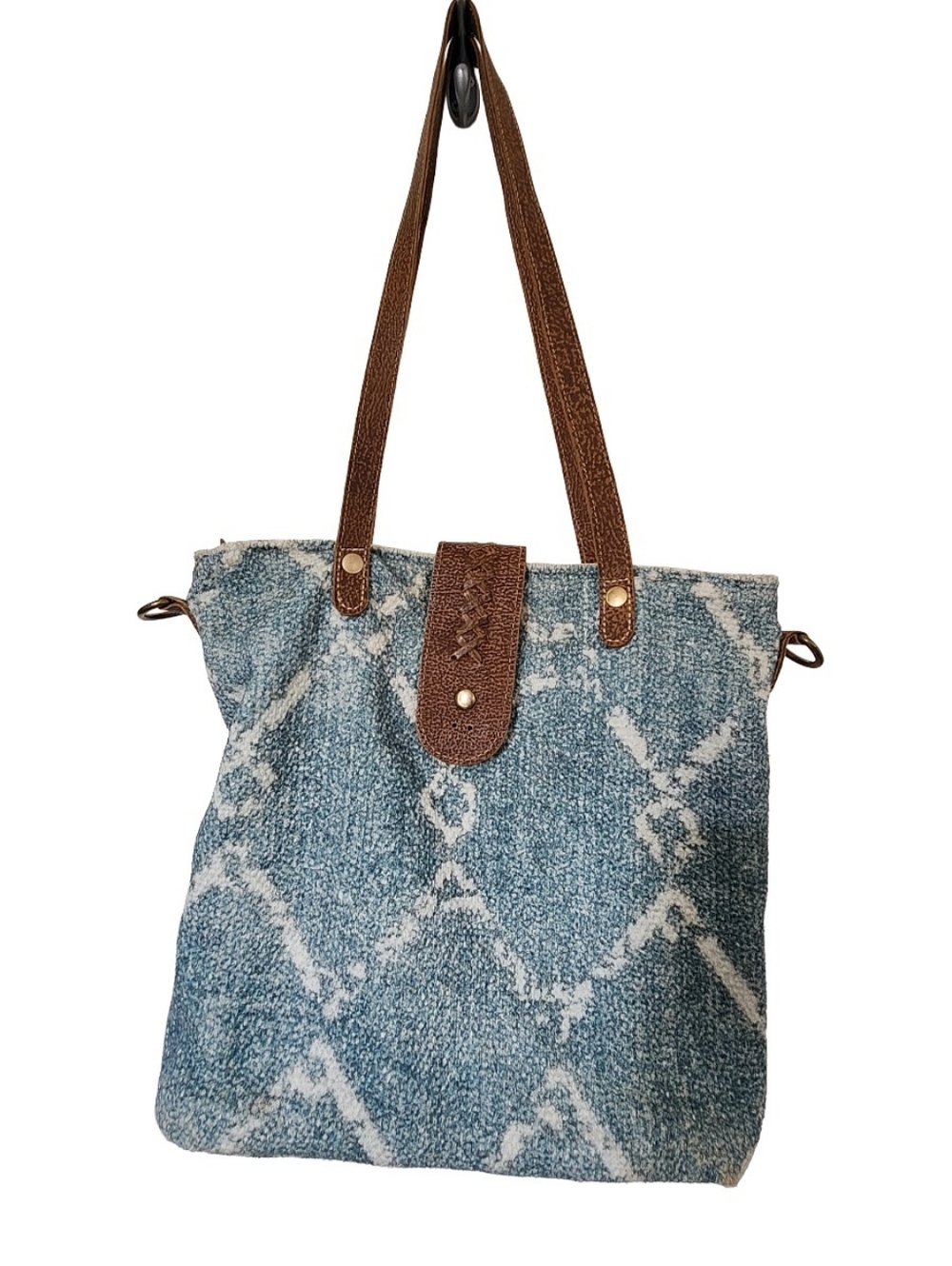 Myra Bag Beguile Shoulder Bag  Diamond Patterned Canvas Brown Leather